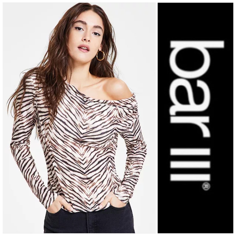 Bar III Women's Zebra Print Off-Shoulder Blouse